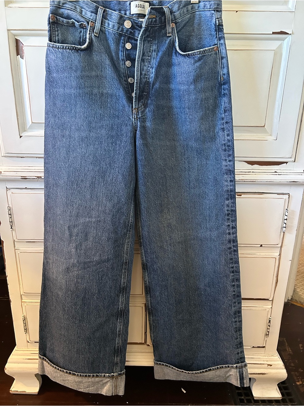 Women's Wide Leg Button-Fly Jeans - Blue